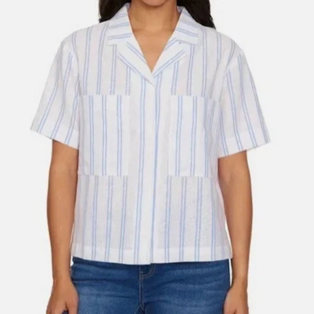 Buffalo David Bitton Women's Linen Blend Short Sleeve Top - NWT - Coastal Stripe